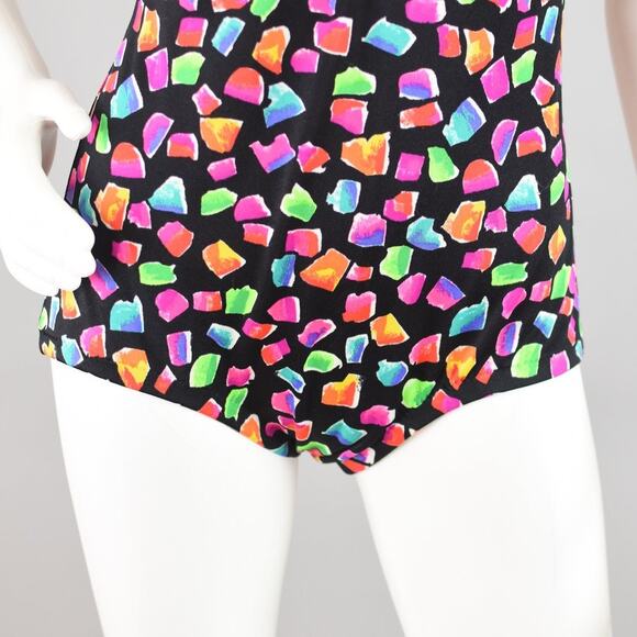 80s Maxine of Hollywood Black and Pink Retro Print Swimsuit - Picture 3 of 16